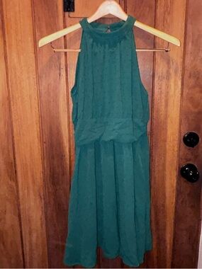 Sleeveless Hunter Green Halter Midi Dress